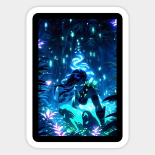 Bioluminescent glowing girl in the cave Sticker